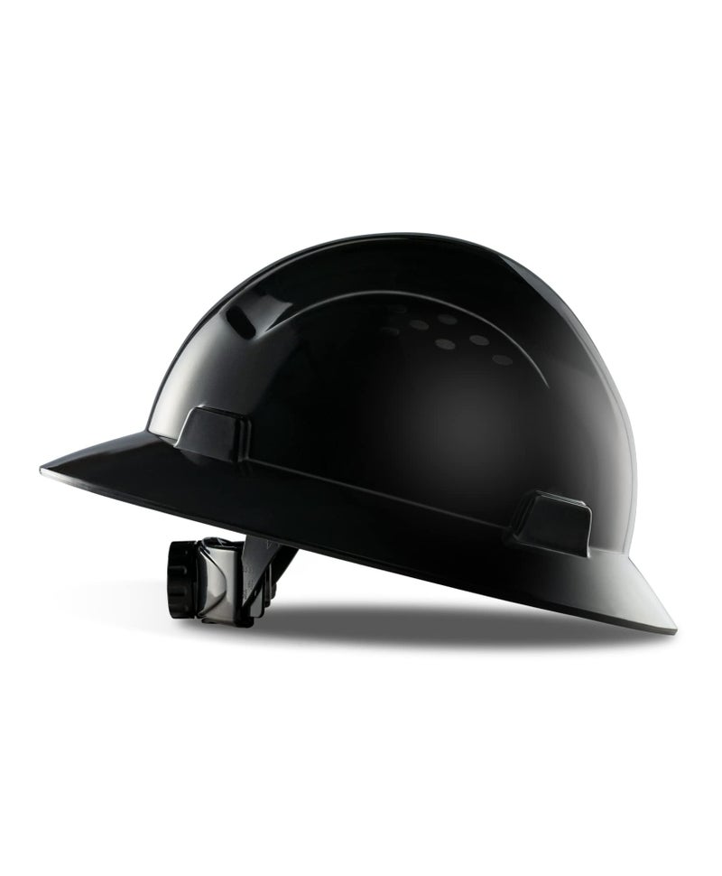 PACIFIC PPE Full Brim Hard Hat  OSHA Construction Work Approved  HDPE Safety Helmet with 4 Point Adjustable Ratchet Suspension  Class E  G & C  Black - Image 1